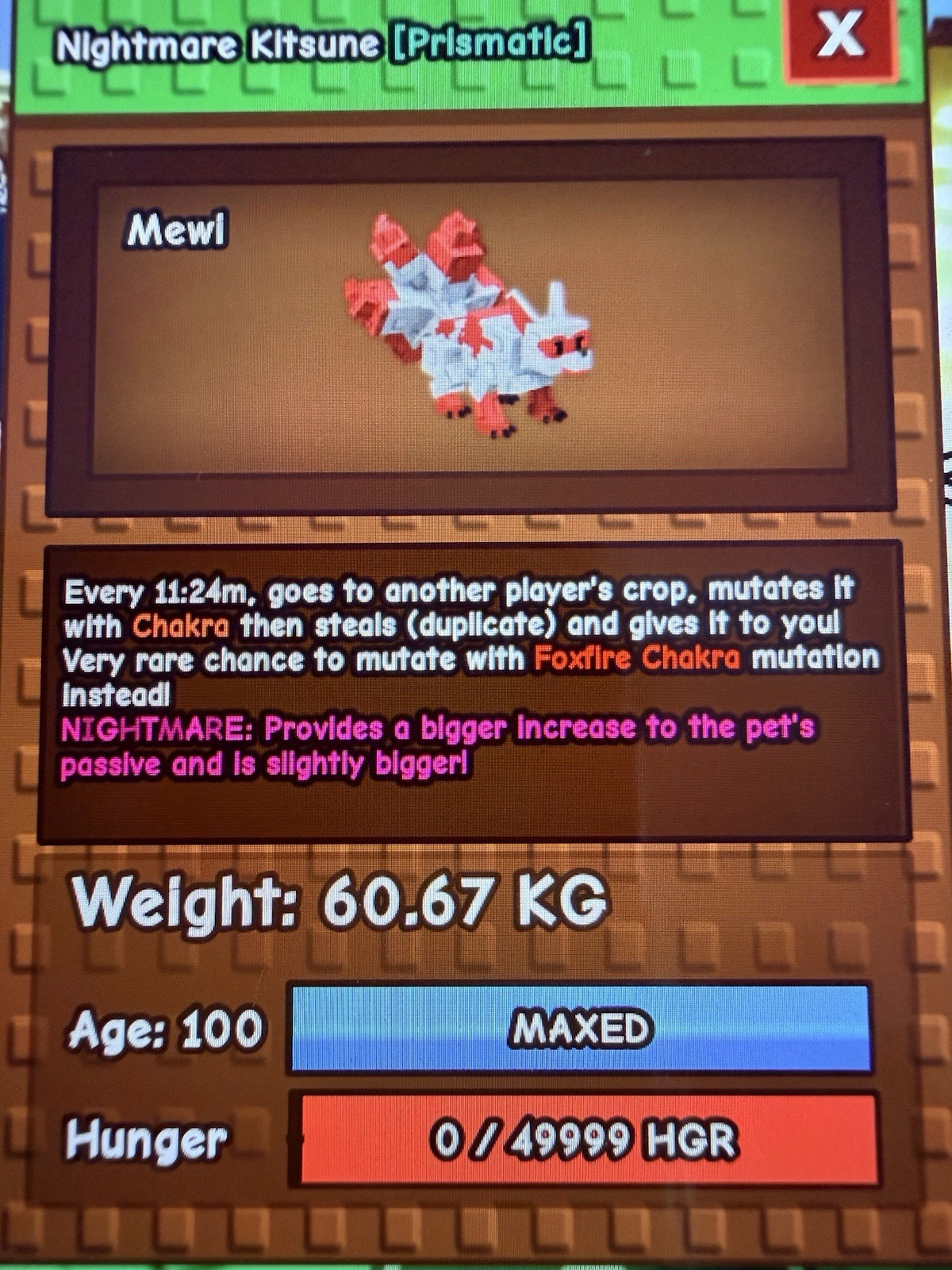 GROW A GARDEN | NIGHTMARE KITSUNE | 60 KG |AGE 100 | RARE