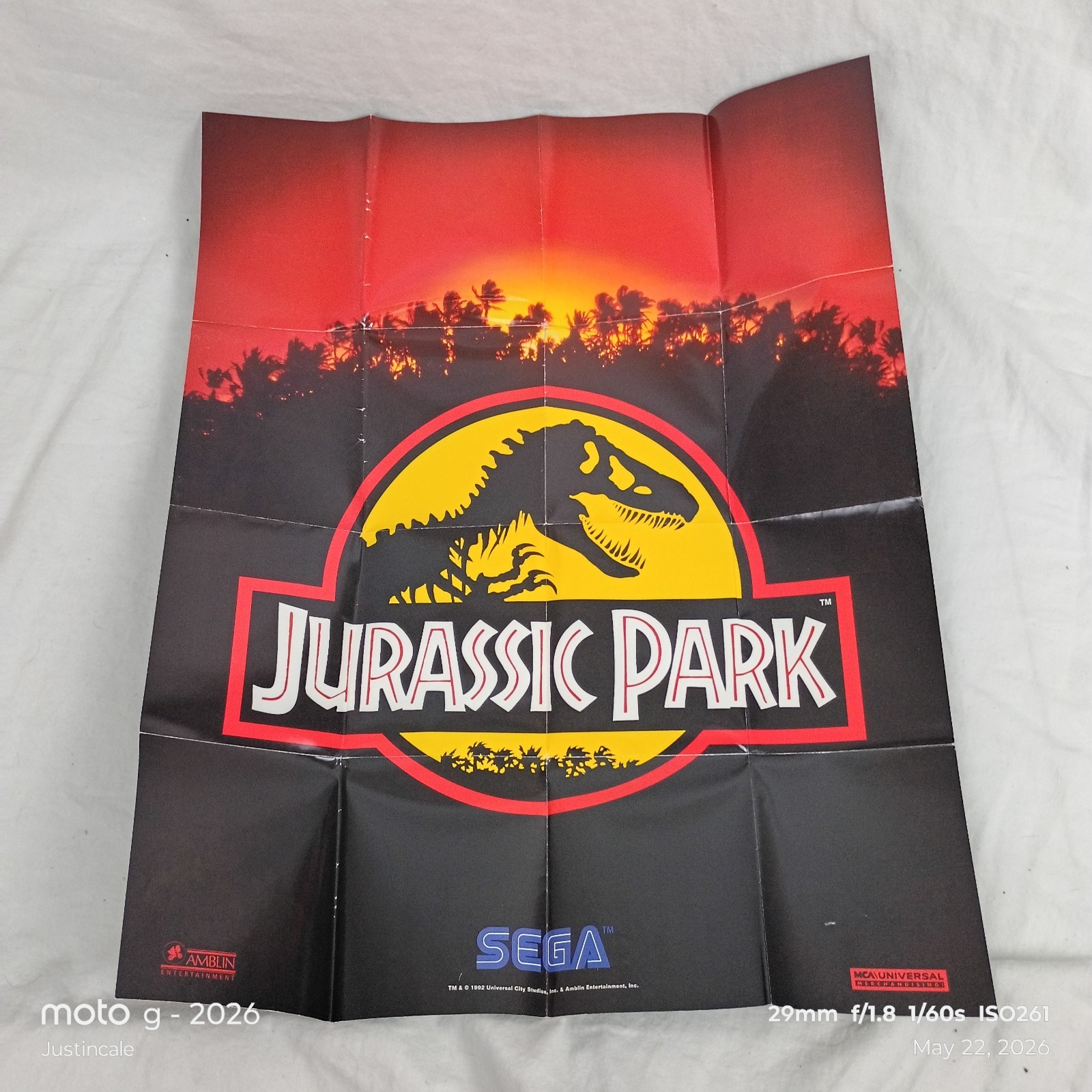 Sega Welcome To The Next Level – Jurassic Park Poster Fold Out Insert – Vintage!