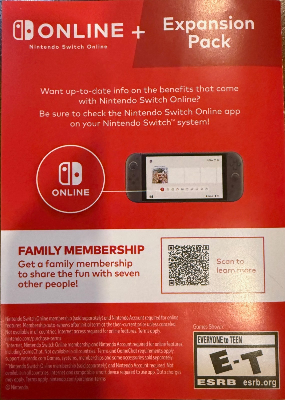 Nintendo Switch Online + Expansion Pack Individual Membership 12 Month Key Card