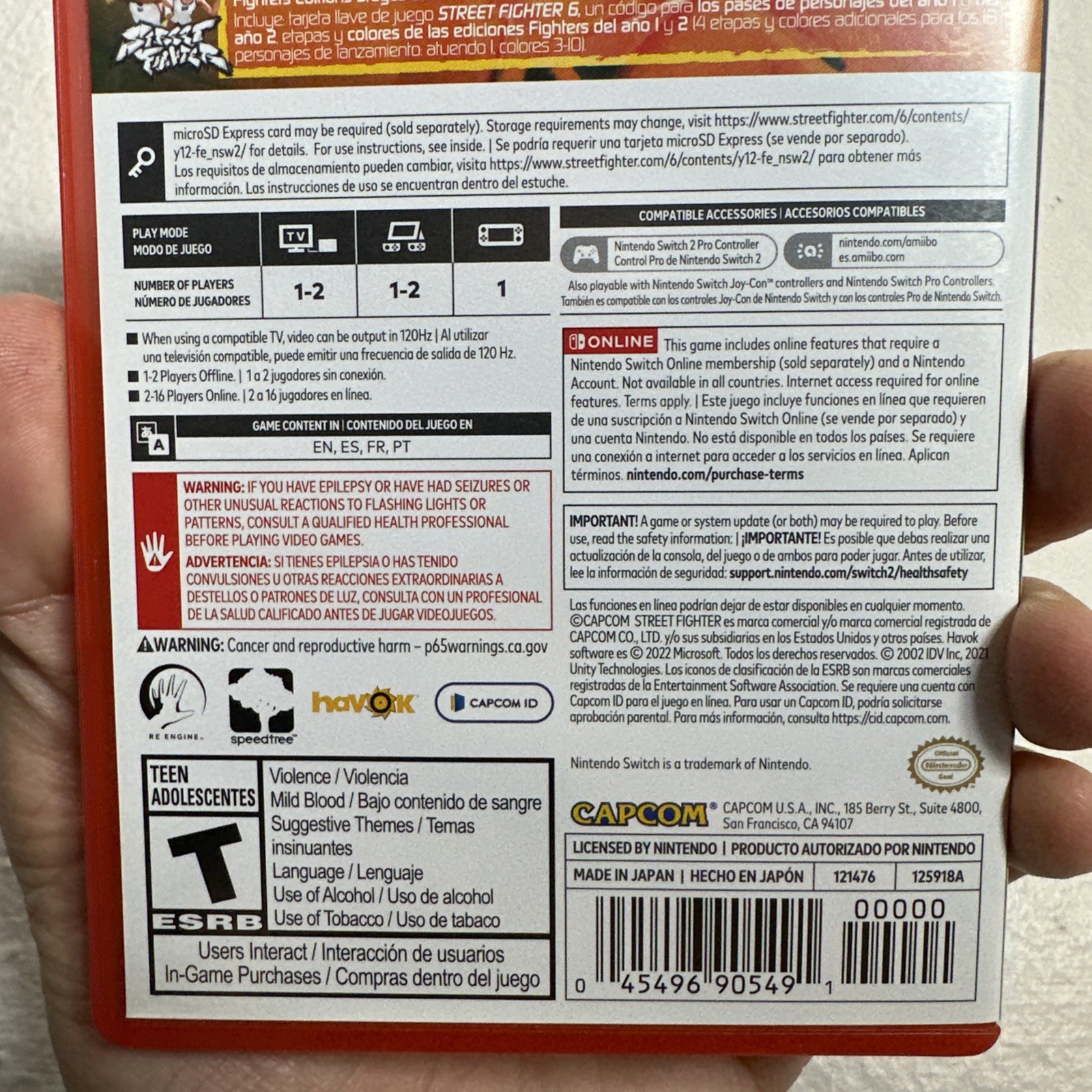 Street Fighter 6 Year 1-2 Fighters Edition for Nintendo Switch 2 ESRB GKC