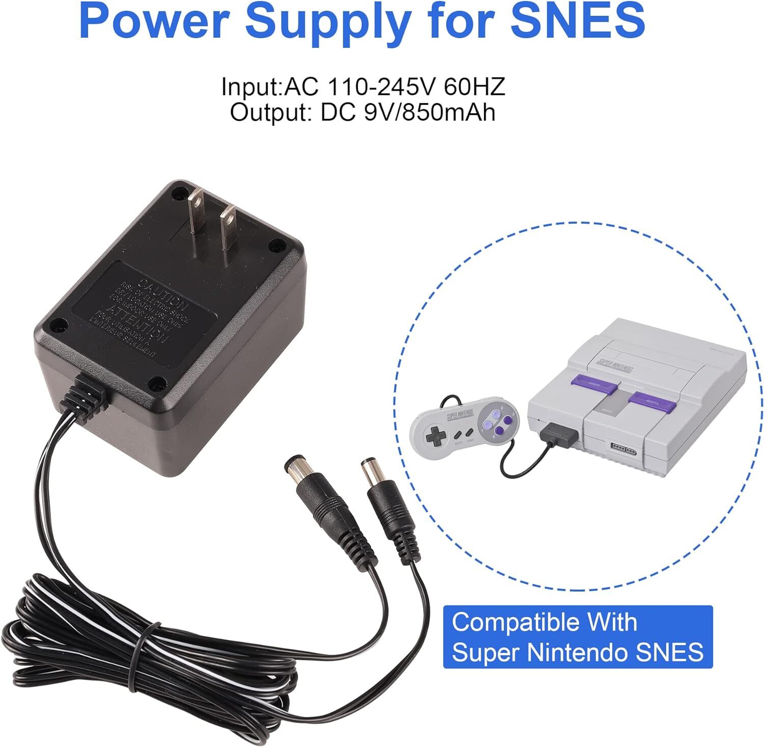 AC Power Supply + Audio Video RCA AV Cable Adapter Cord For Super Nintendo SNES