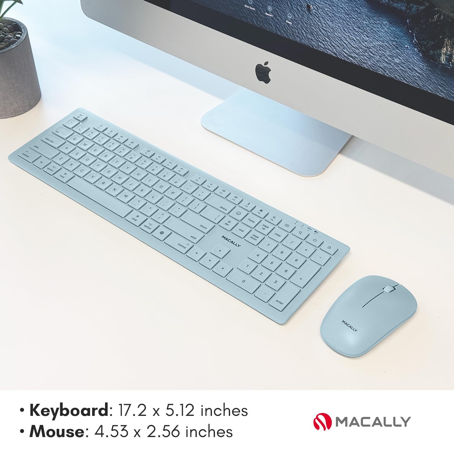 Macally Wireless Keyboard and Mouse Combo for Mac mini/Pro, iMac, Light Blue