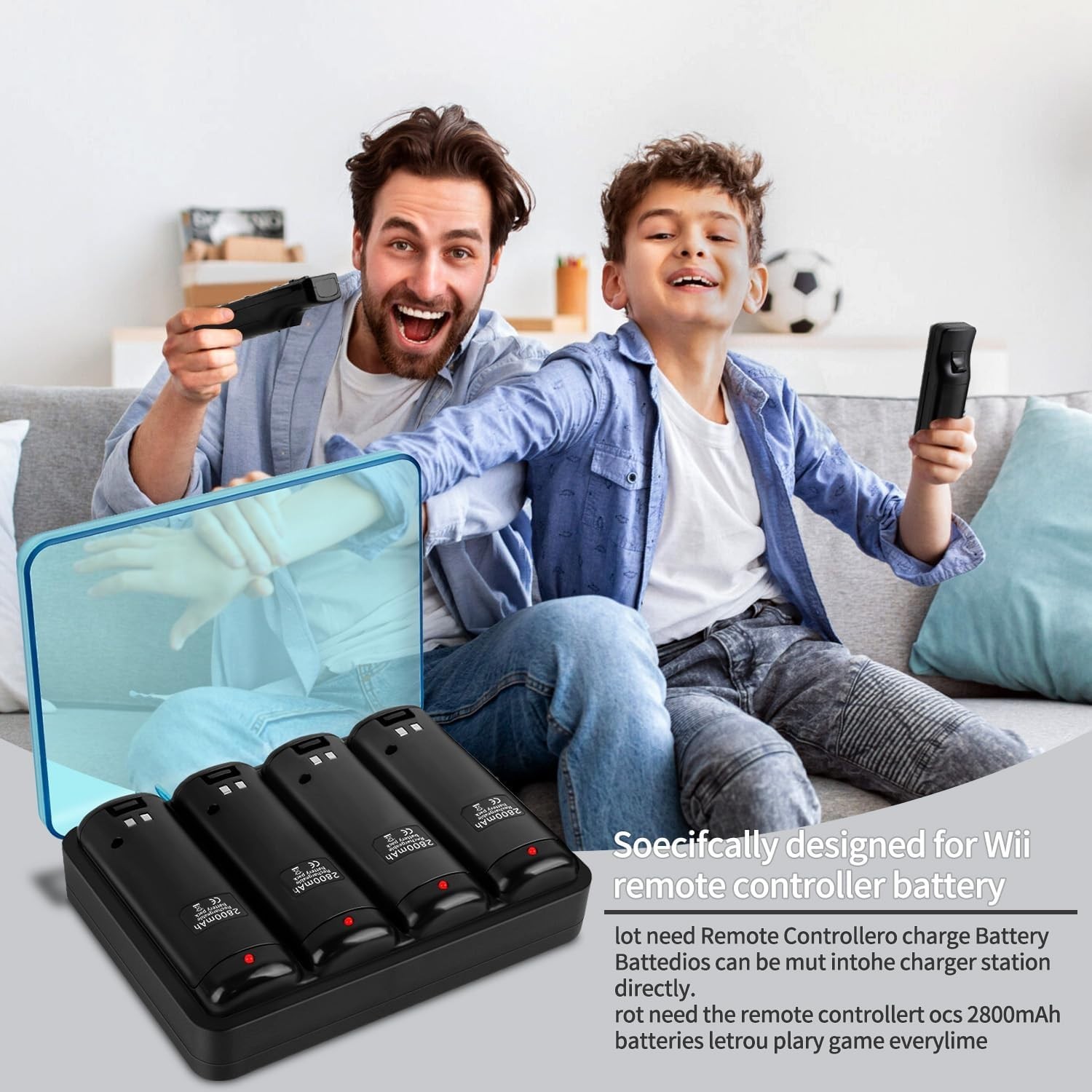 Wii Remote Battery Charger,4 in 1 Charging Station with 4 Pack 2800mAh