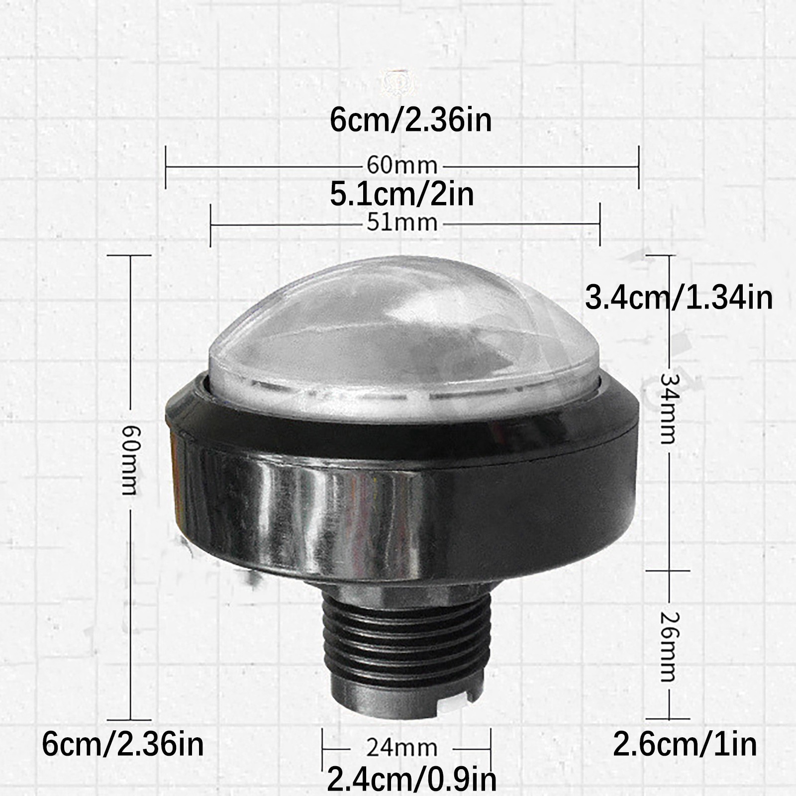 White 60mm Arcade Round Push Buttons Illumilation 12V LED Light With Microswitch