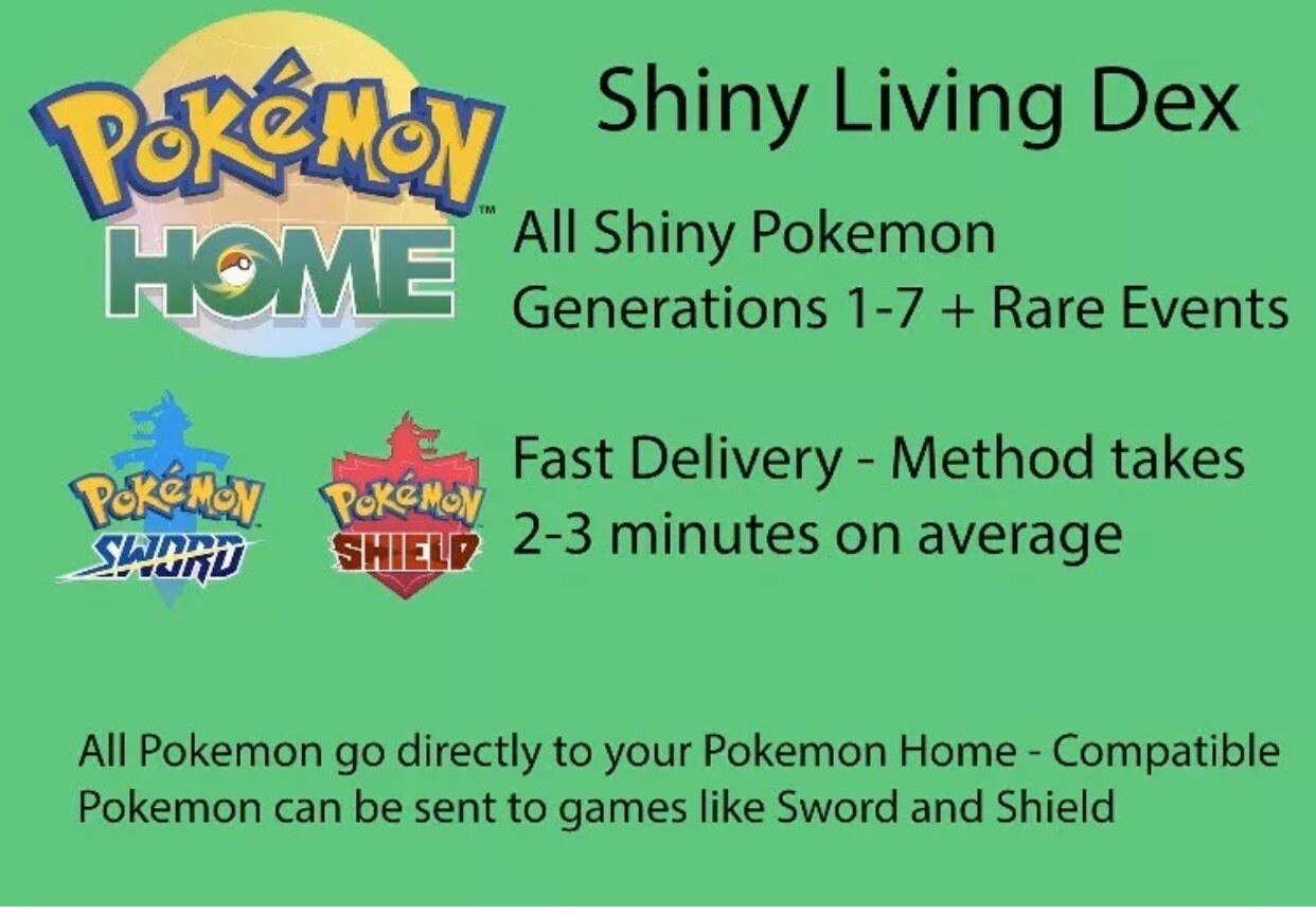 Pokemon Home Shiny Living Dex Gen 1-7 900+ Pokémon, Event Pokémon