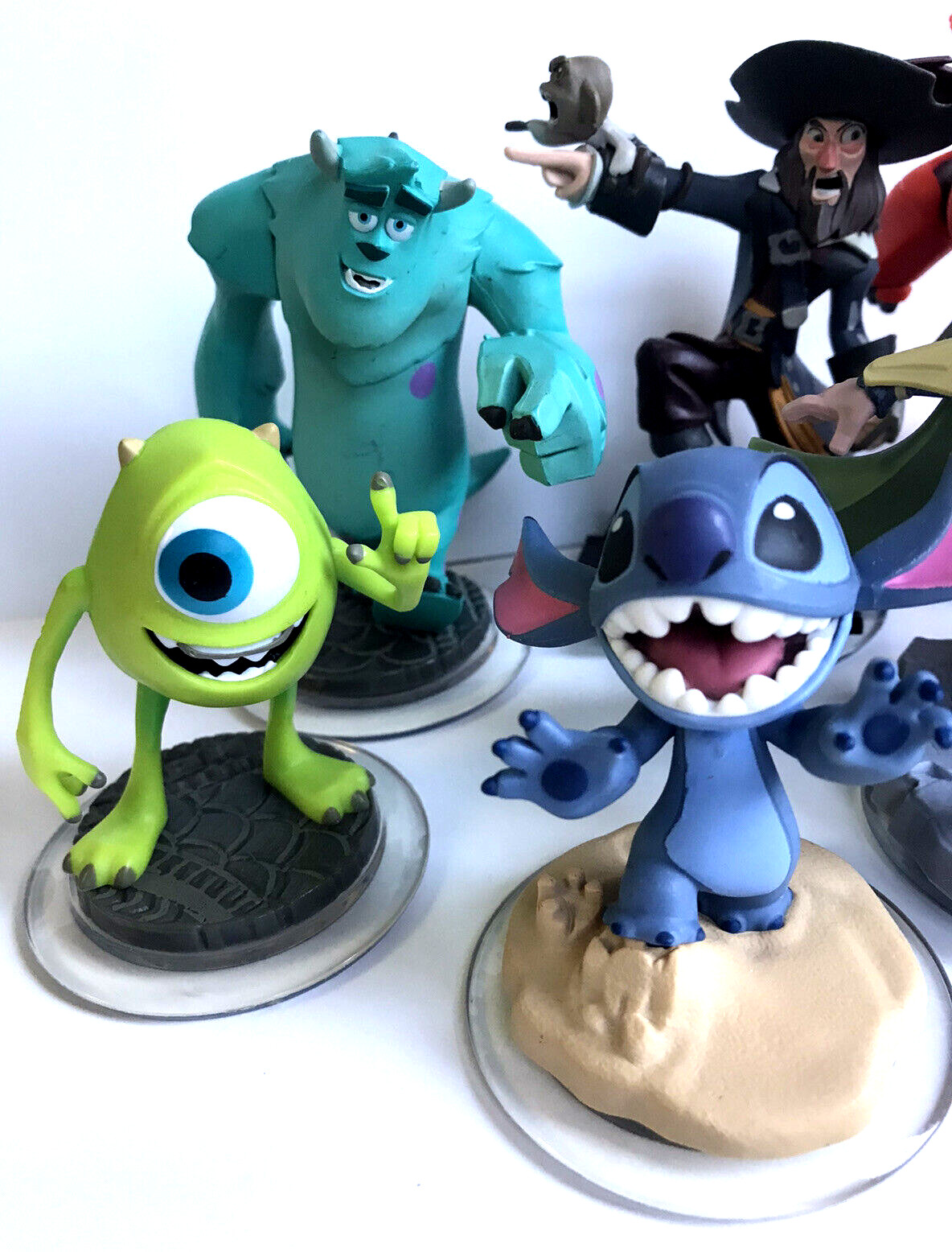Disney Pixar Infinity Figures (7) Stitch Loki Baymax Barbossa Rocket Mike Sulley
