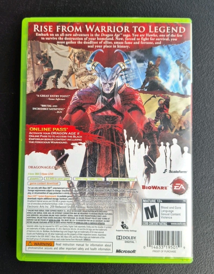 Dragon Age II (Microsoft Xbox 360, 2011) CIB Pre-Owned Tested & Working