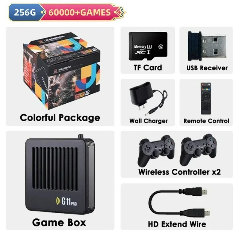 G11 Pro Game Box 256GB 60000+ Retro Games 4K HDMI Console 4 Controllers PS1 GBA