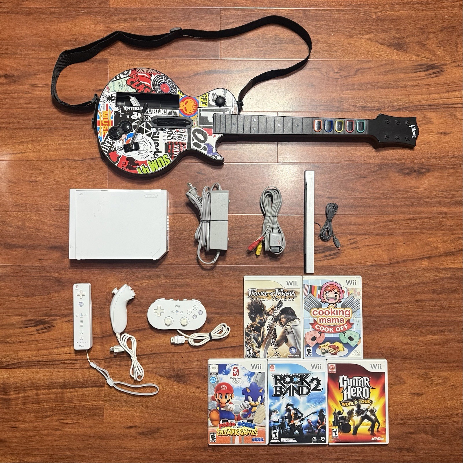 Nintendo Wii Guitar Hero World Tour Rock Band 2 Bundle With Guitar and Games