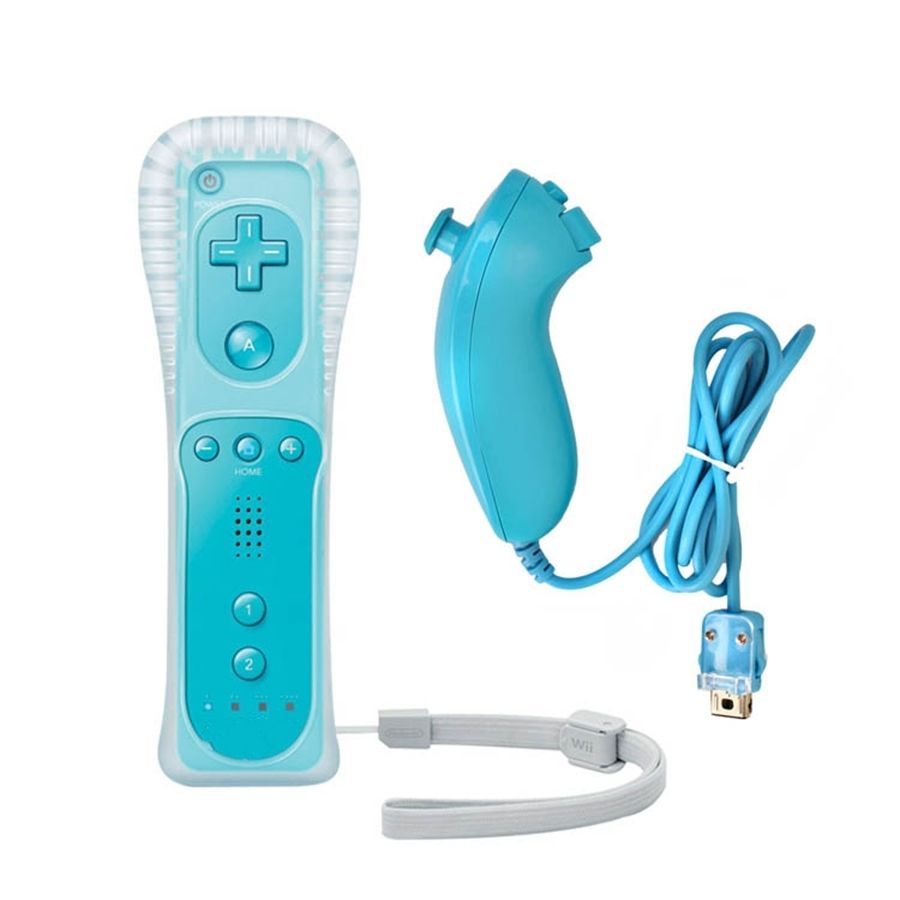 Blue Built in Motion Plus Remote Controller Nunchuck Set For Nintendo Wii Wii U