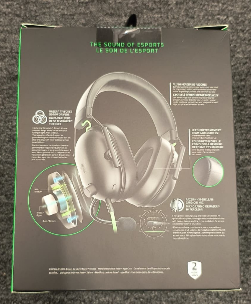 Razer Blackshark V2 X Black Over the Ear Gaming Headset – New , F2