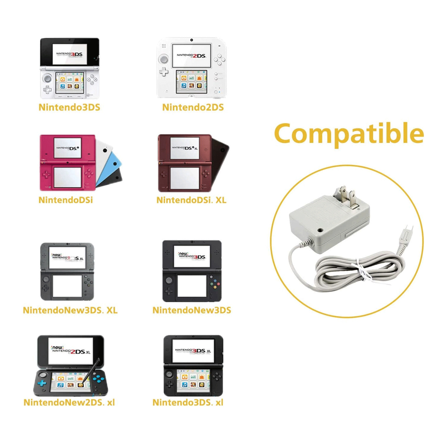 AC Adapter Home Wall Charger Cable Quick Charge for Nintendo DSi/ 2DS/ 3DS Lot