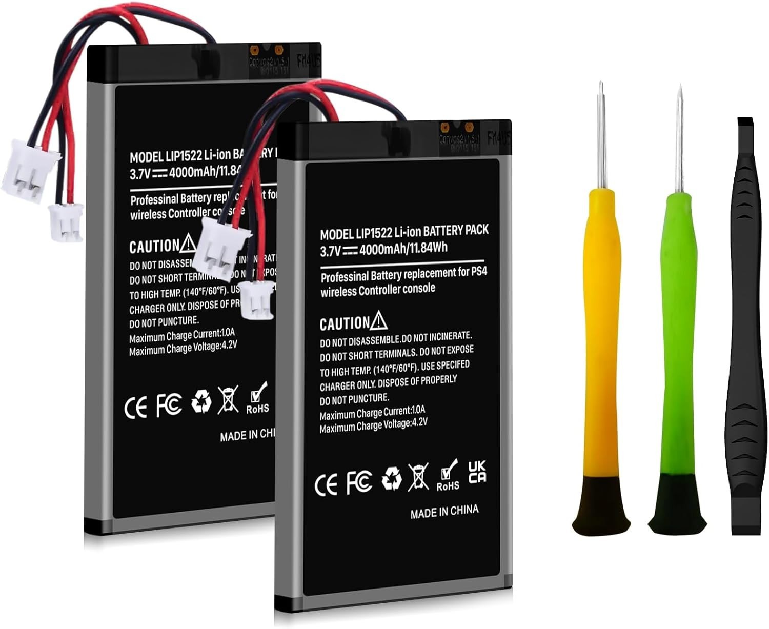 2 Pack 4000mAh PS4 Controller Battery Replacement for DualShock 4 All Models