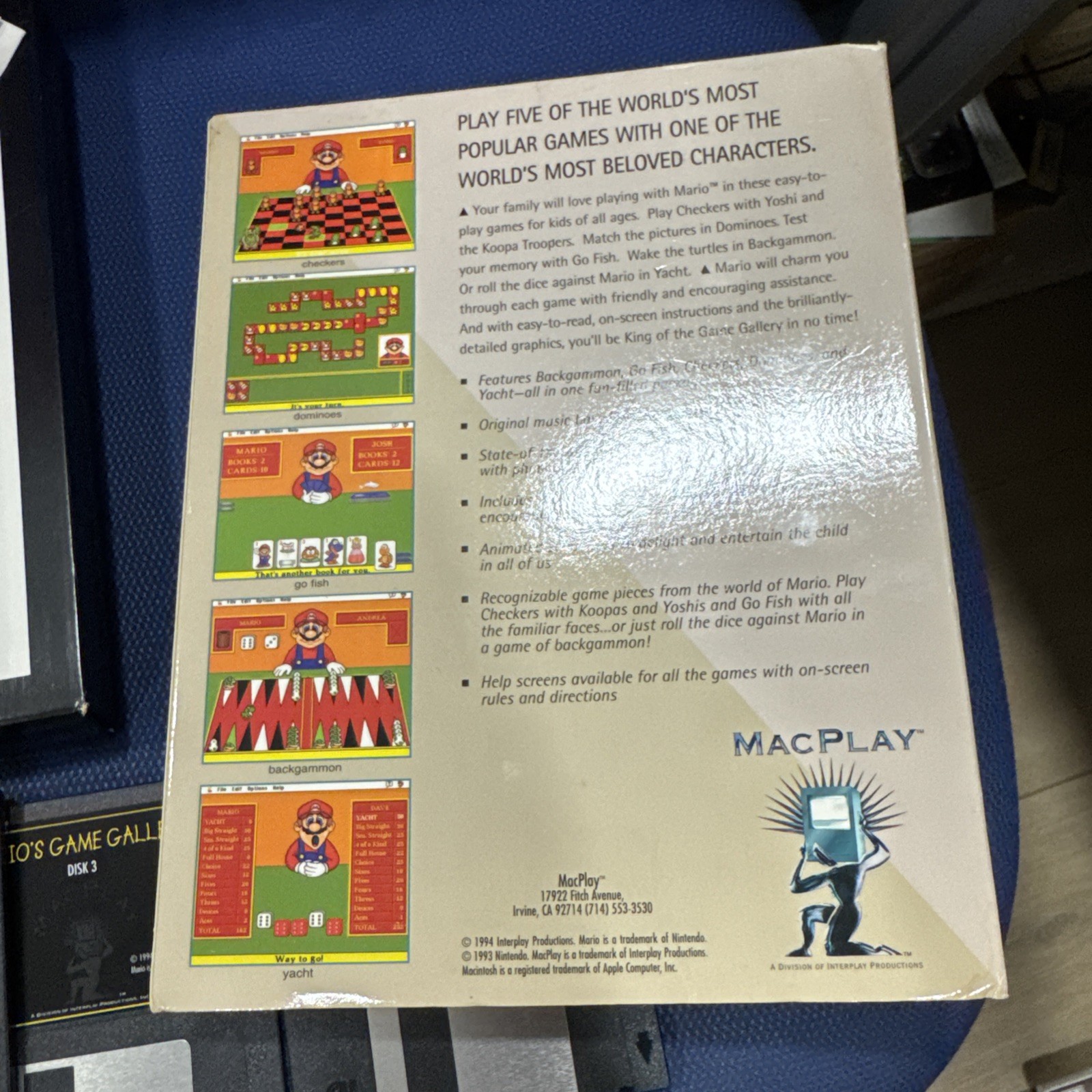 Mario’s Game Gallery Apple Macintosh Mac 1994 MacPlay Disks CIB Clean Big Box PC