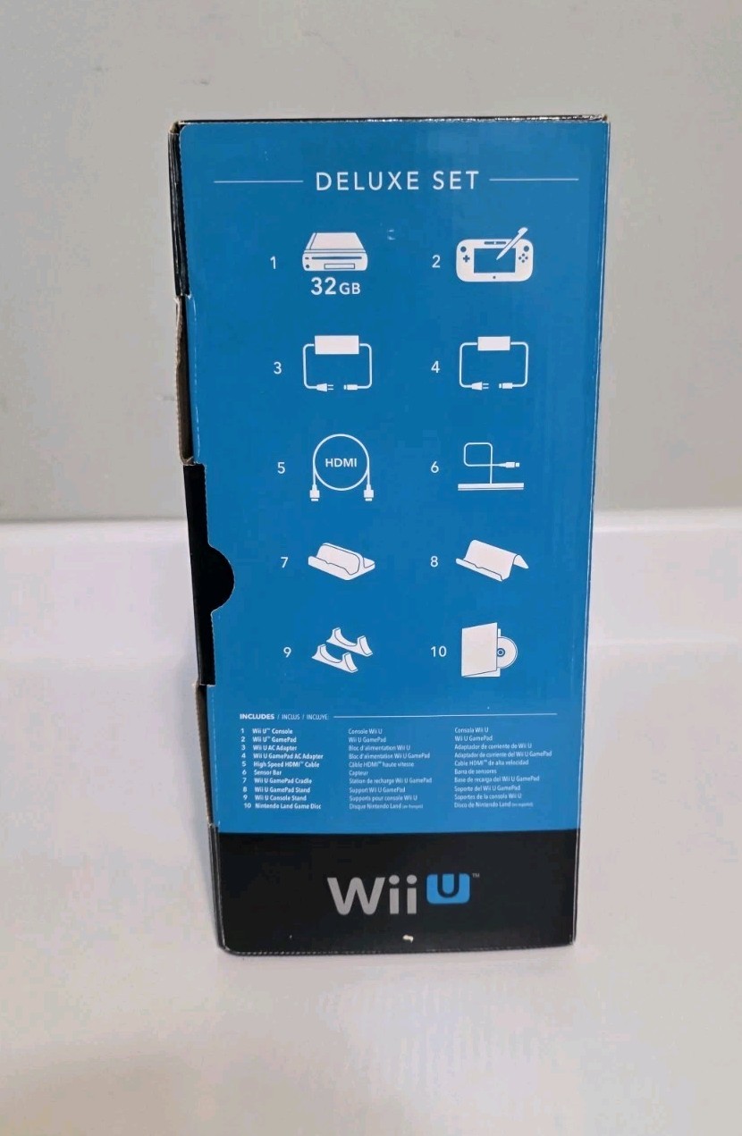 Nintendo Wii U Deluxe Set 32GB Black Console w/ GamePad, Cables, Box, Manuals