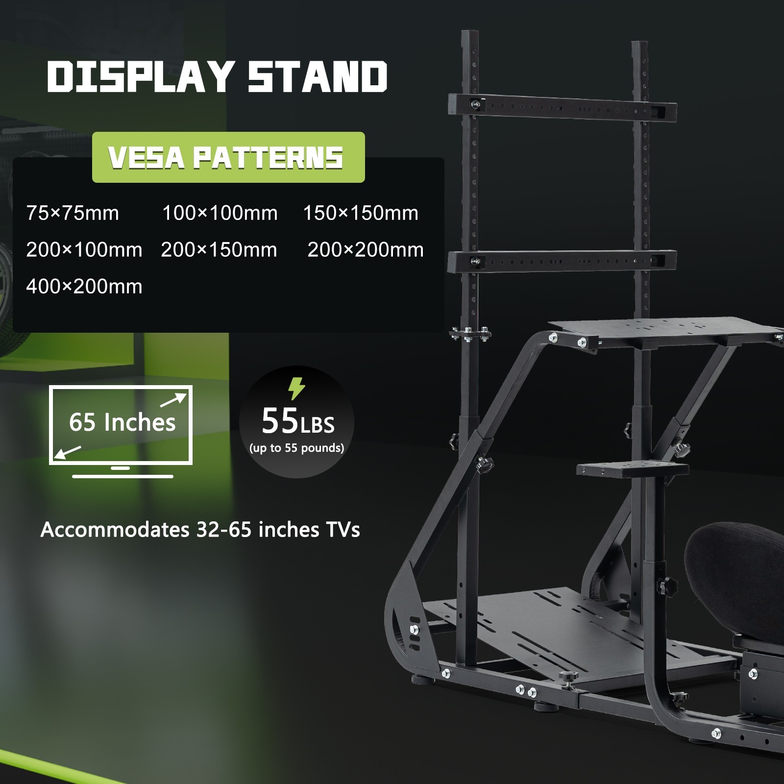 Hottoby Racing Simulator Cockpit With Black Seat & Monitor Stand Fits Logitech