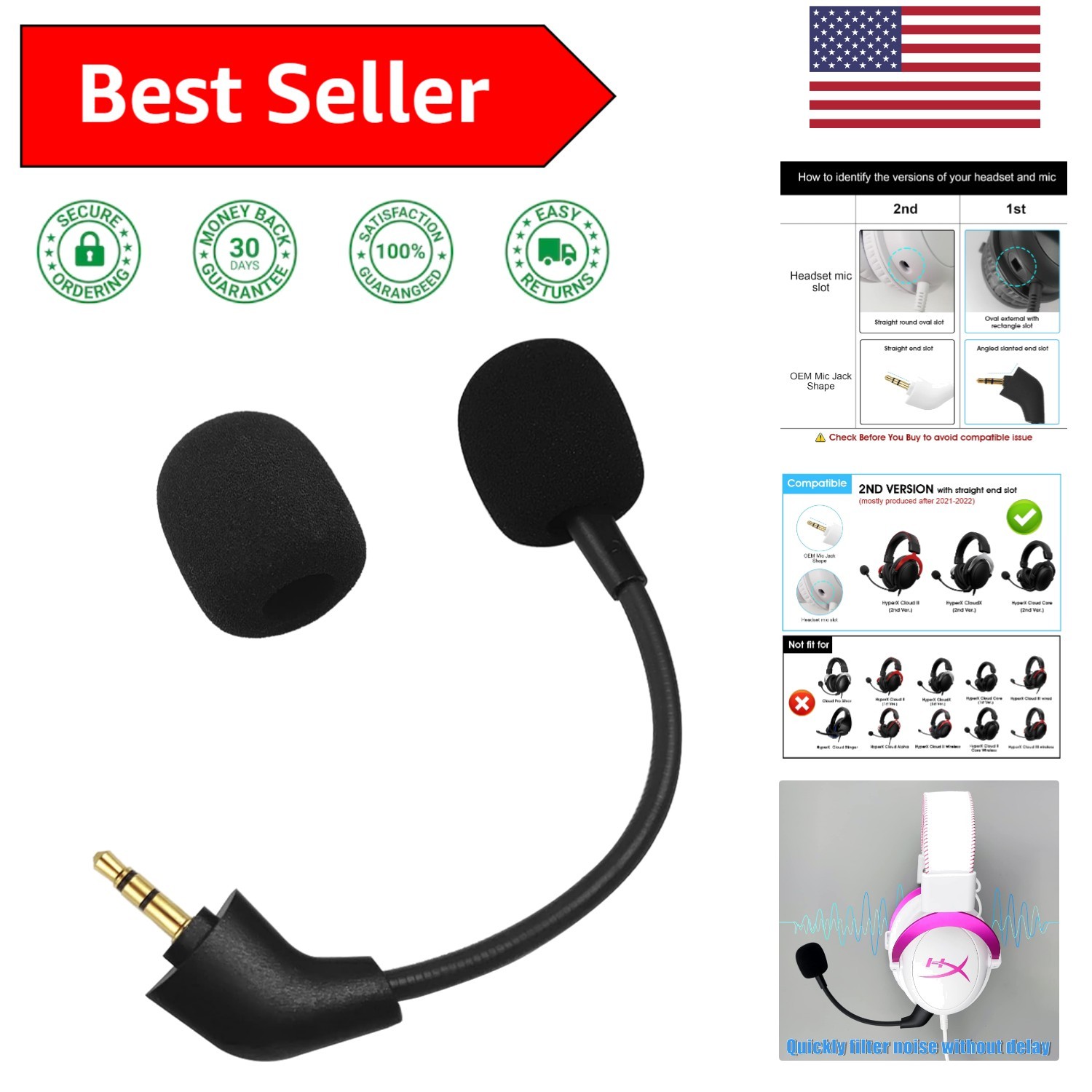 High-Quality 3.5mm Mic Replacement Boom for HyperX Cloud II – Perfect for Gaming
