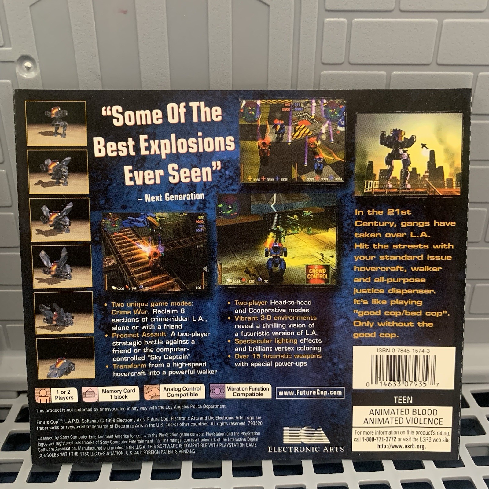 Future Cop LAPD PS1 Sony EA Action Shooter Mech Combat Video Game READ