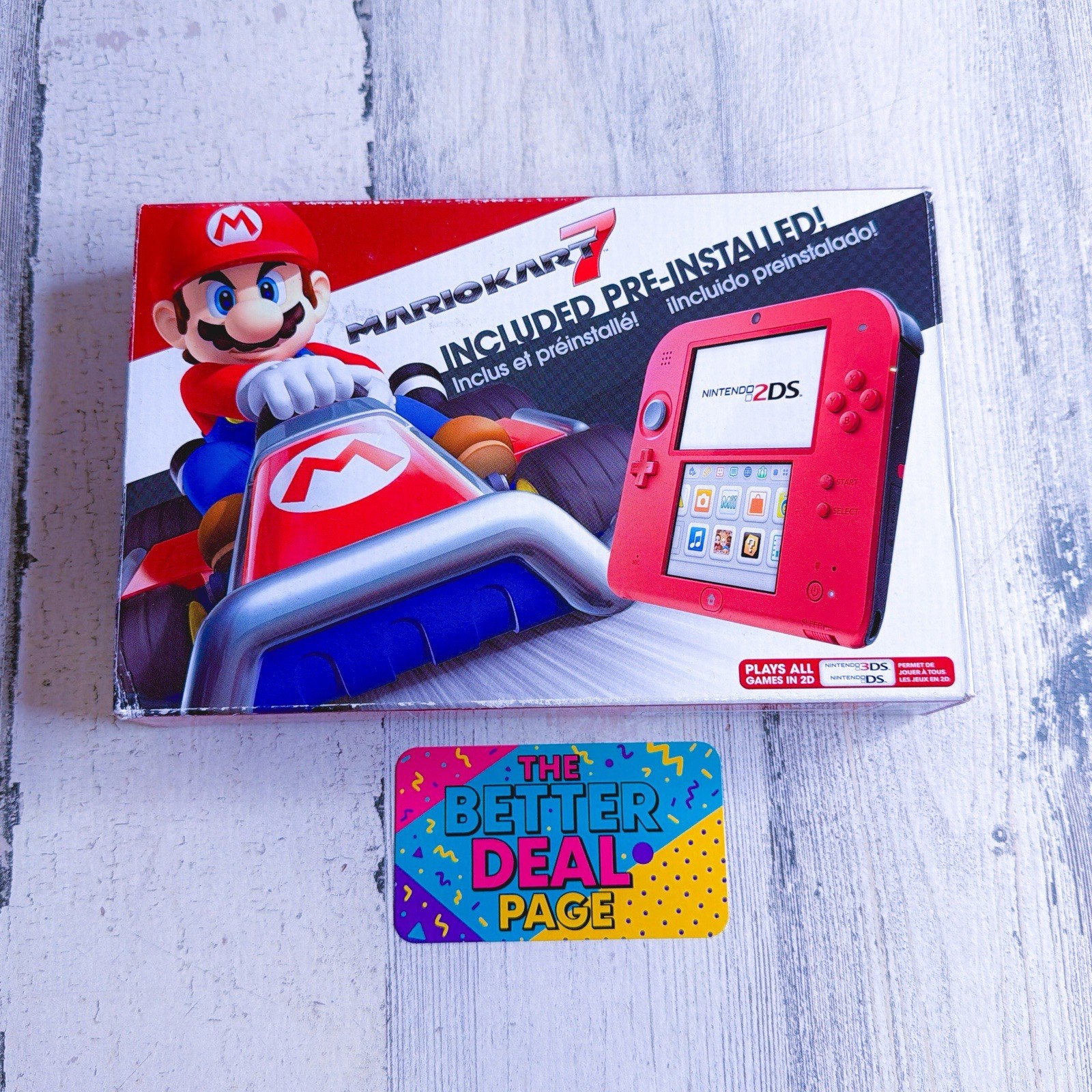Nintendo 2DS Crimson Red Mario Kart 7, Pre-Installed W/ Box / Matching serial #