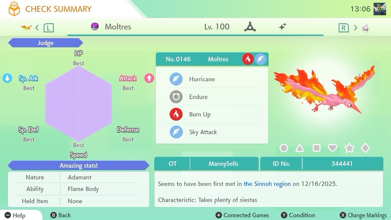 BDSP Caught Legendaries Shiny/Non Shiny, 6IV, Level 100, EVs 6HP 252ATK 252SPE
