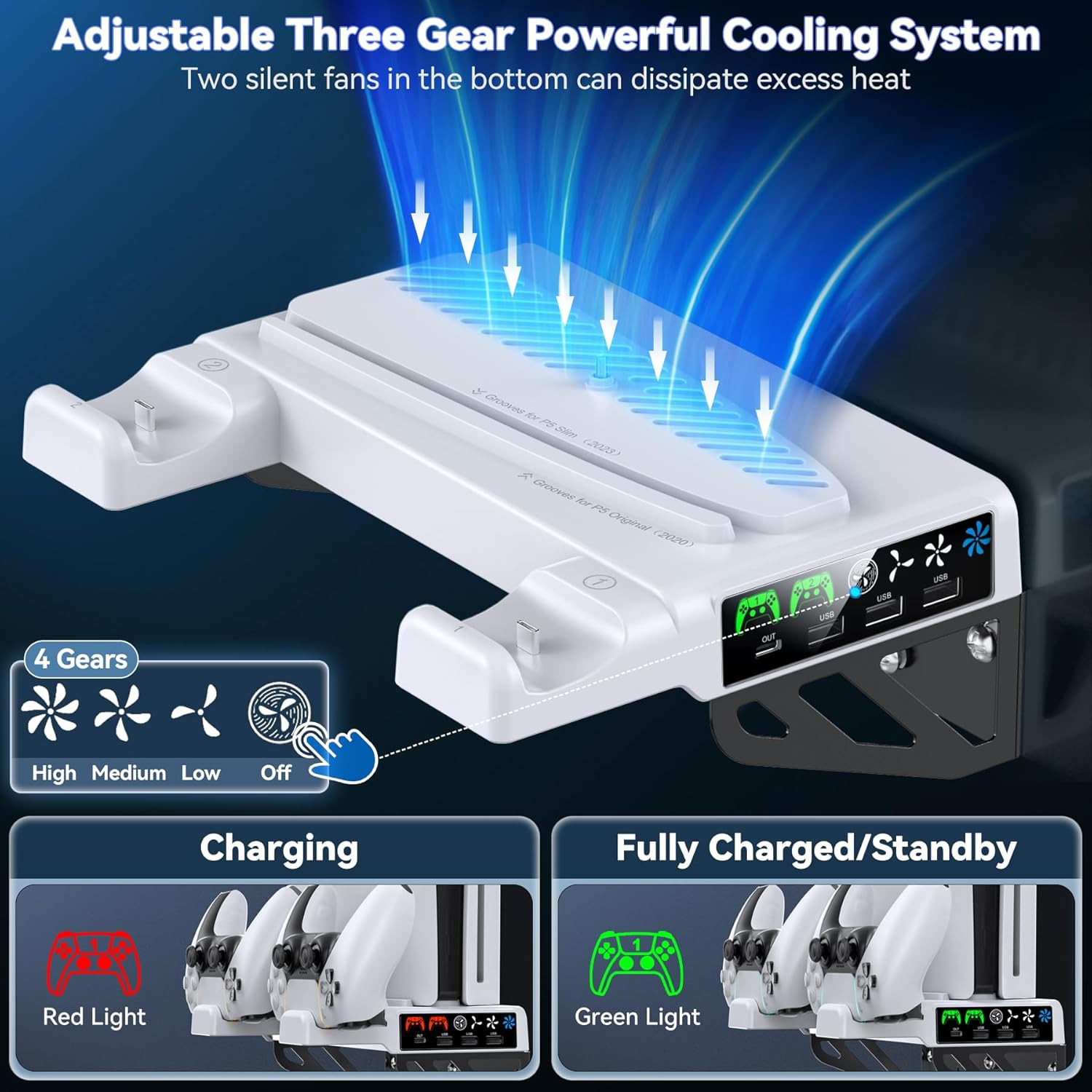 Ps5/Slim/Pro Wall Mount Kit with Cooling Fan & Charging Station, PS5 Shelf Float
