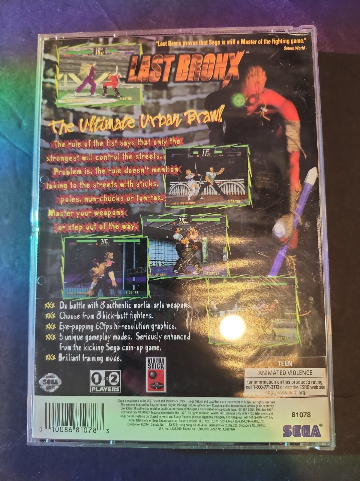 Last Bronx Sega Saturn CIB Complete in Box with Manual NM- Disc 1997