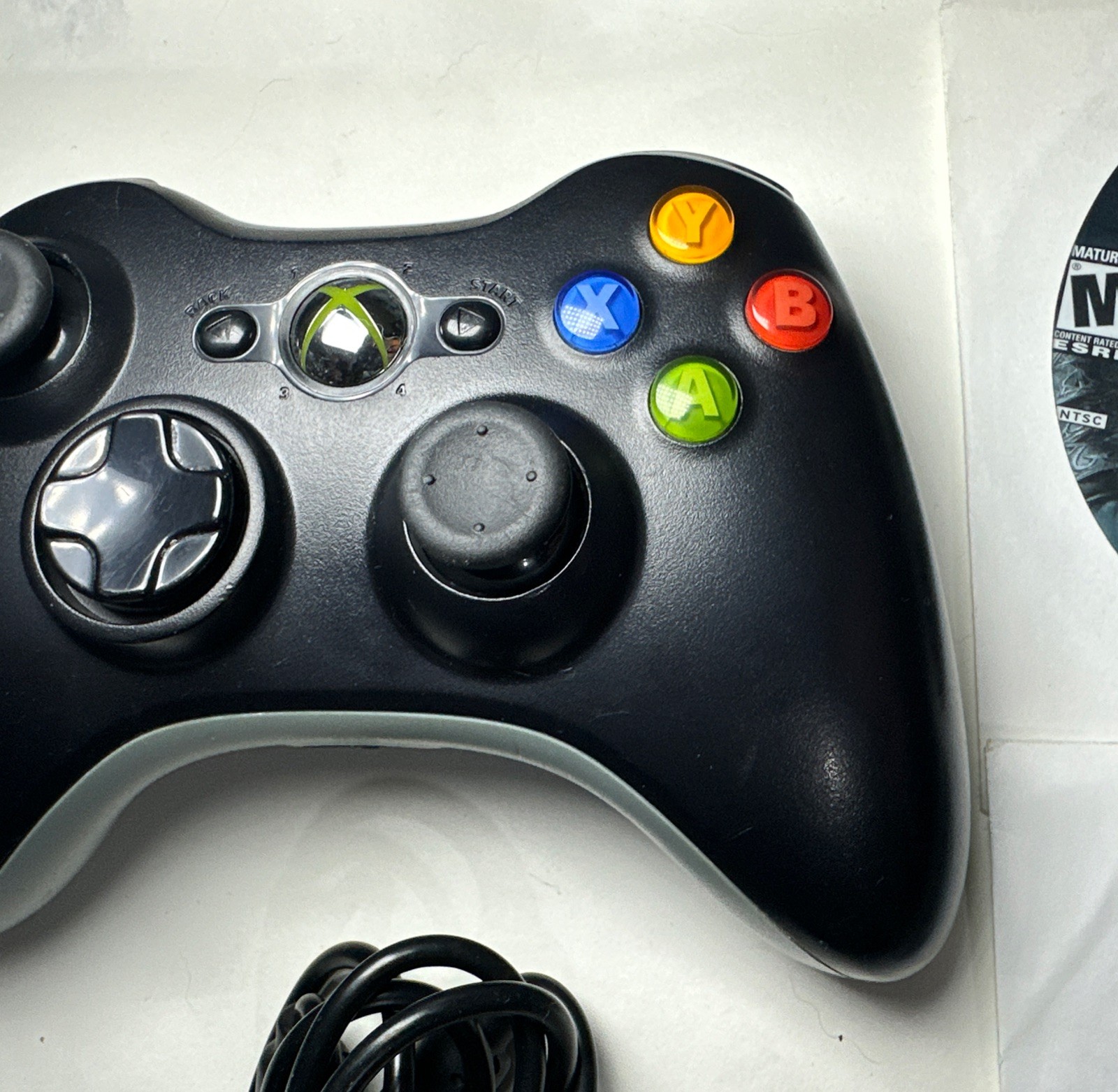 OEM Microsoft Xbox 360 Black Wireless Controller + Games Black Flag Mass Effect