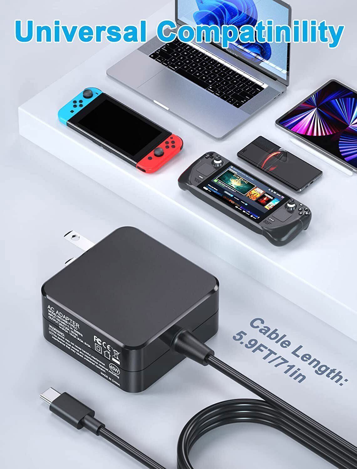 65W USB-C Type C Charger For Steam Deck Switch Lite/OLED PS5 XBX Pro Controller