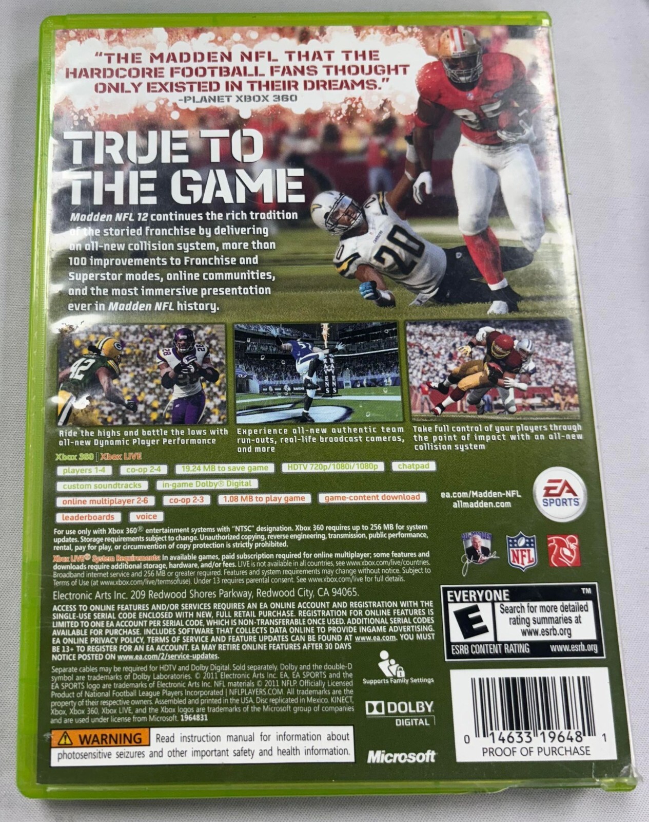 Madden NFL 12 (Microsoft Xbox 360, 2011) (B44-21)