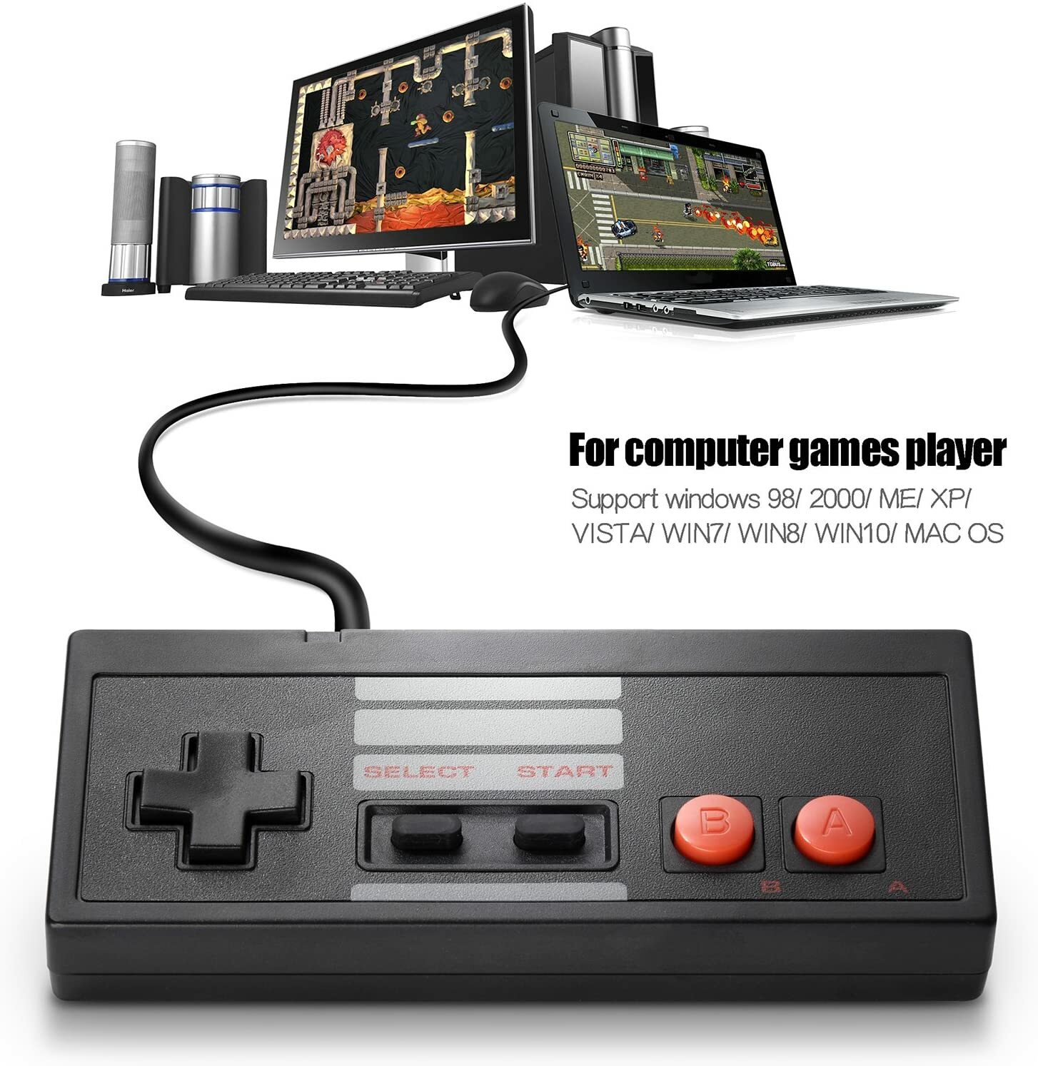 2 Packs Wirded/ Wireless USB NES Controller Gamepad for Windows PC Raspberry Pi