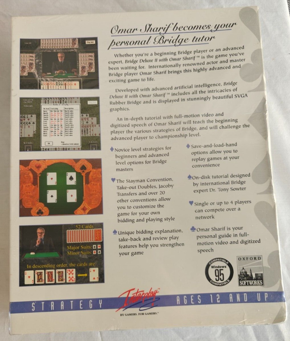 Bridge Deluxe II With Omar Sharif (PC Windows 95, CD-ROM) Interplay Productions