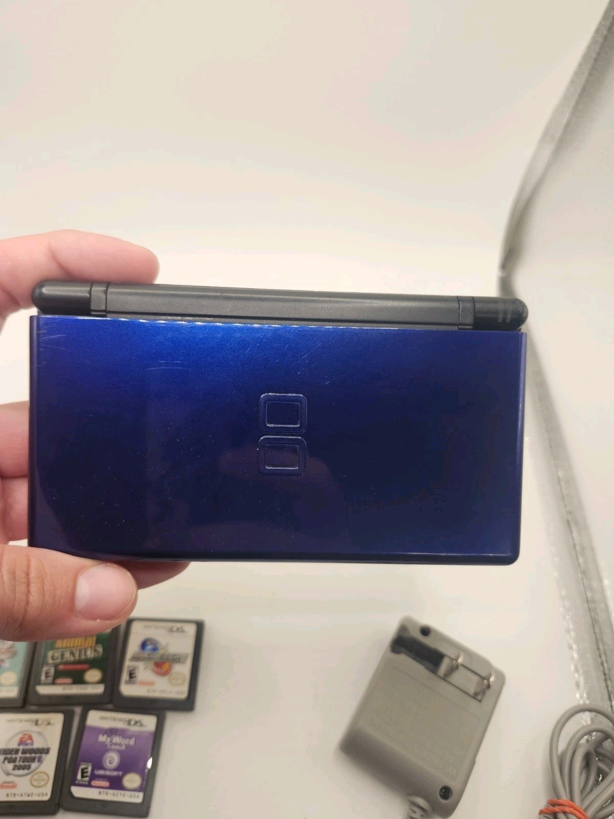 Nintendo DS Lite Console USG-001 Cobalt Blue/Black Charger TESTED With 8 Games