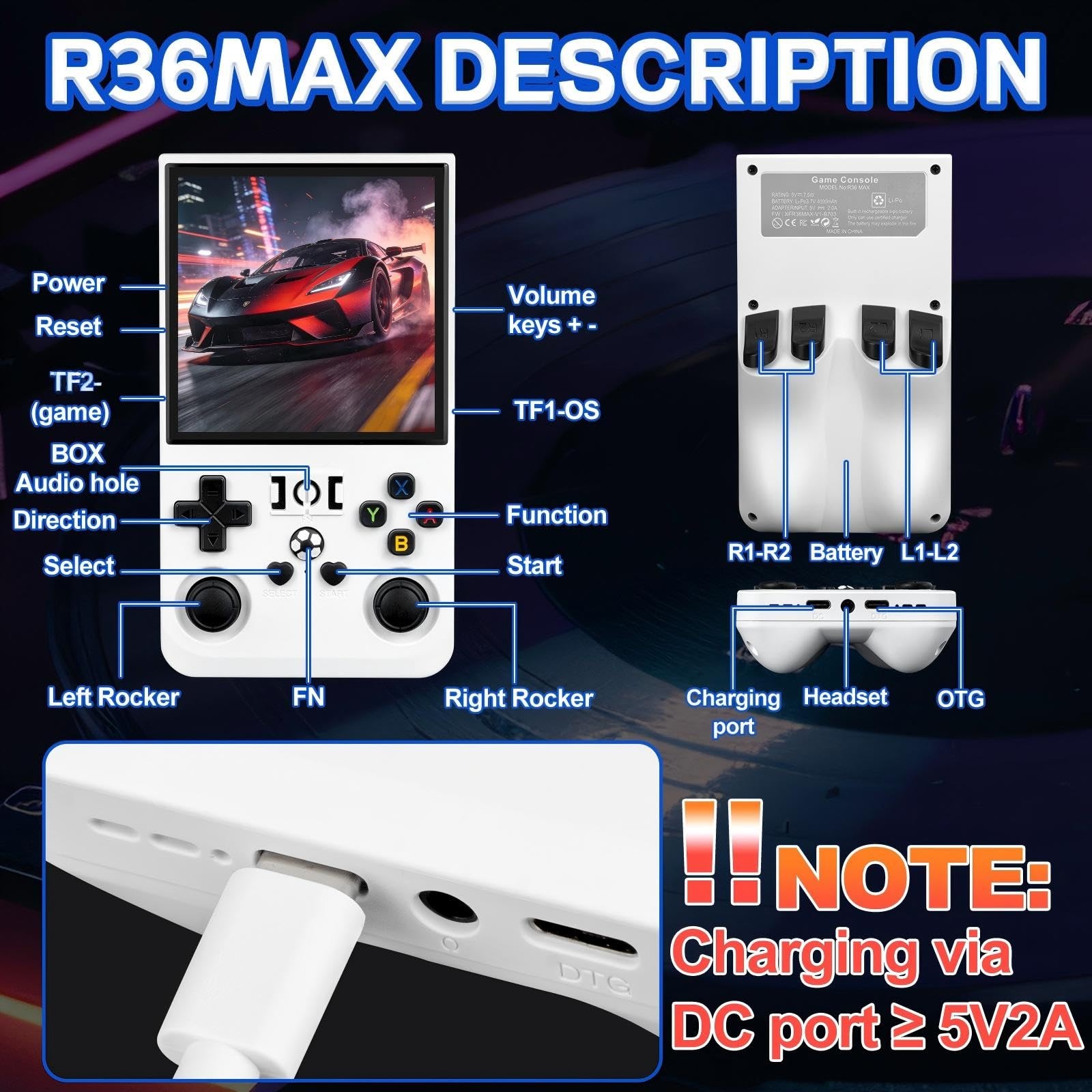 Rhesusco R36MAX Handheld Game Console – 4.0-Inch Screen, Support 22000+Classi…