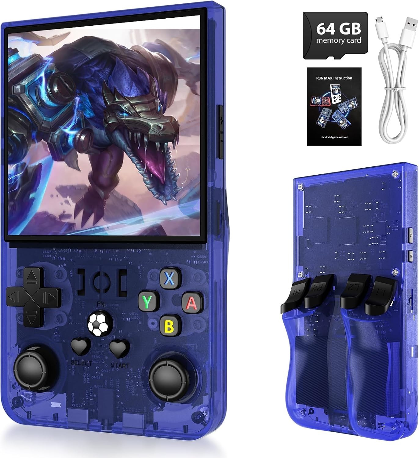 R36MAX Game Console,4.0 Inch IPS Screen Linux System w/ 64GB TF Card,Retro Gamin