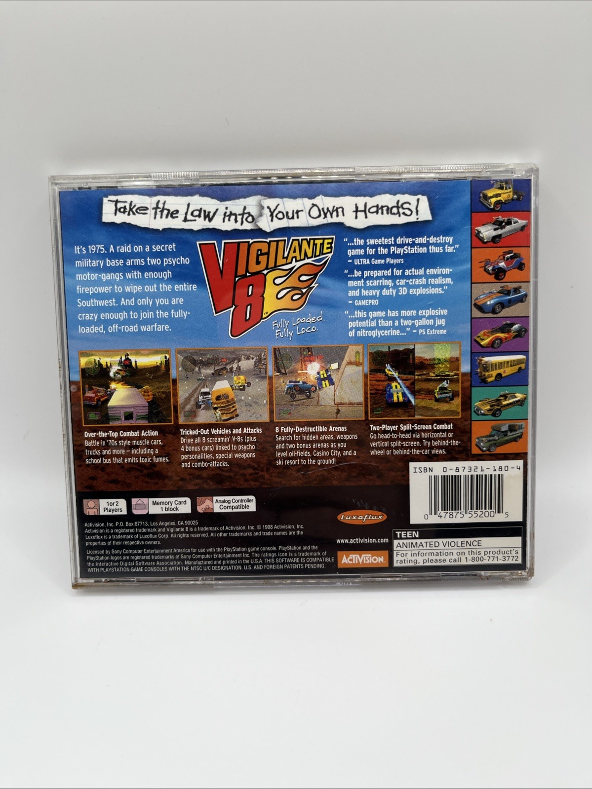 Vigilante 8 Greatest Hits (Sony PlayStation 1, 1998) Cib Tested READ DESCRIPTION