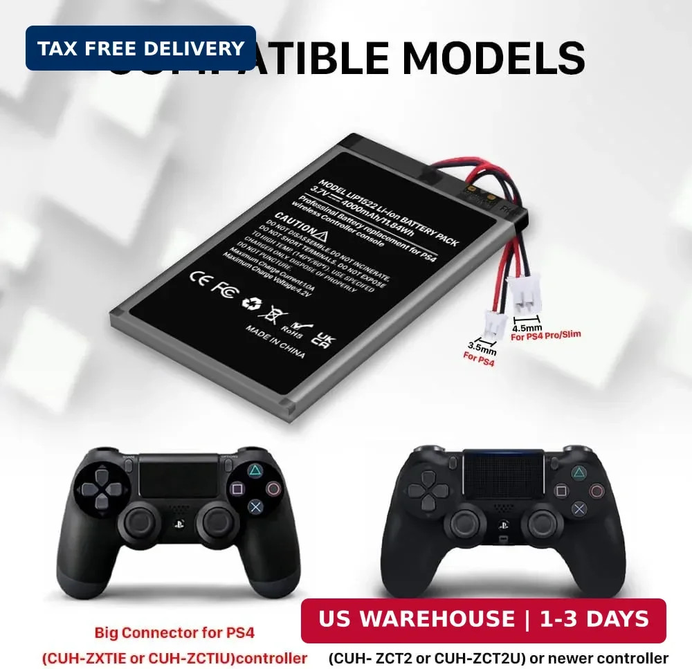 2 Pack 4000mAh PS4 Controller Battery, Replacement for PS4/PS4 Pro/PS4 Slim P..
