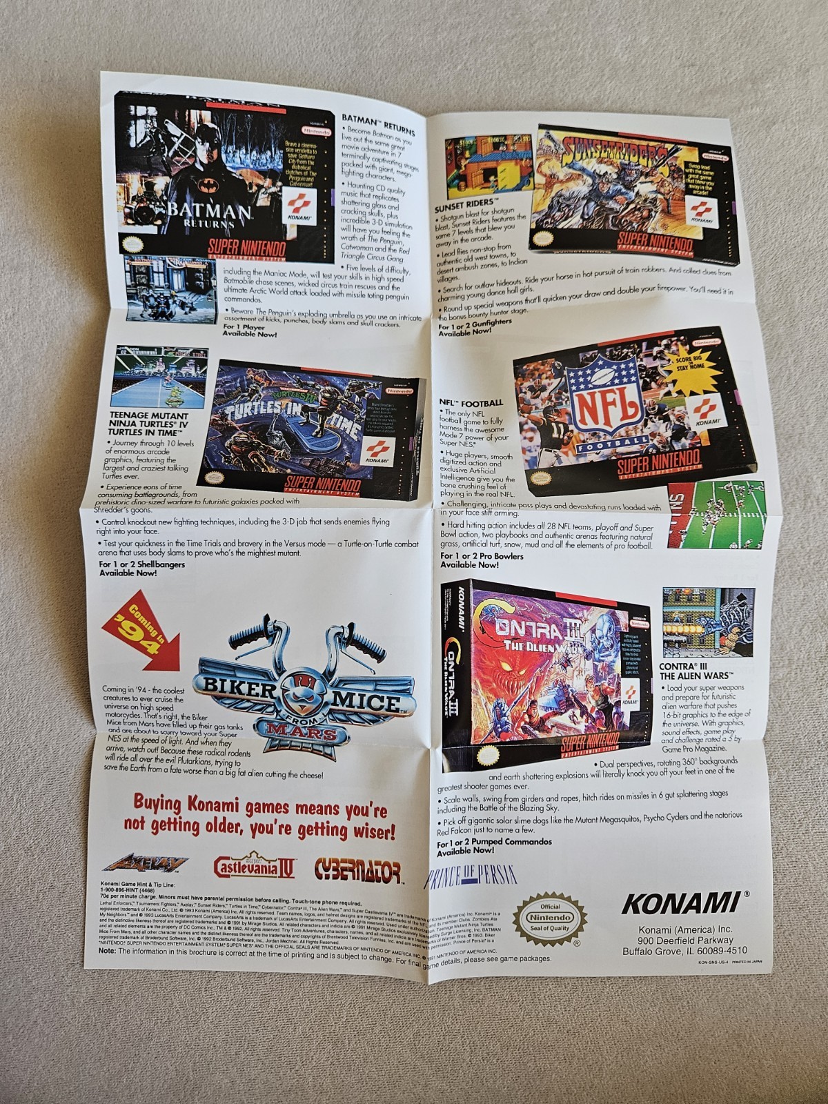 KONAMI KON-SNS-US-4 SO YOU BETTER TAKE ADVANTAGE SNES SUPER NINTENDO INSERT