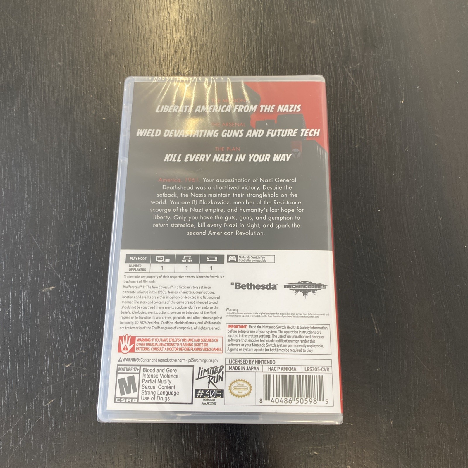 Wolfenstein II® The New Colossus Switch Limited Run #305 ESRB II New Sealed