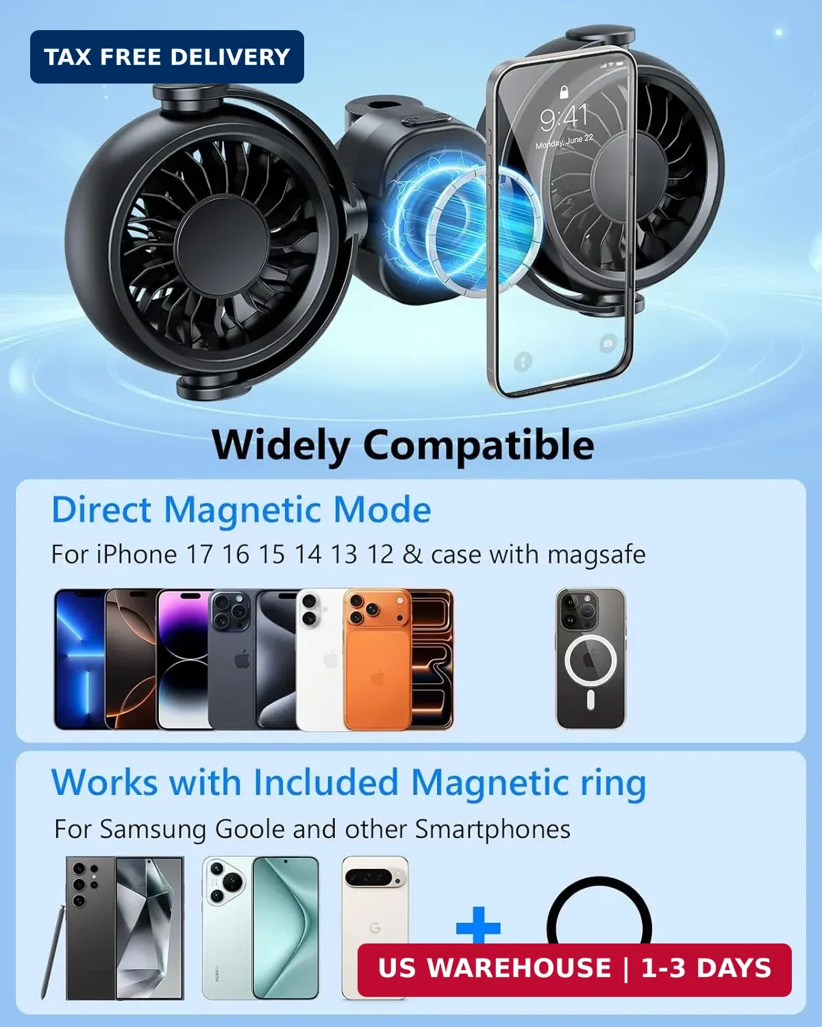 Dual Head Car Cooling Fans for Back Seat for Kids, 4000mAh Battery Powered Recha