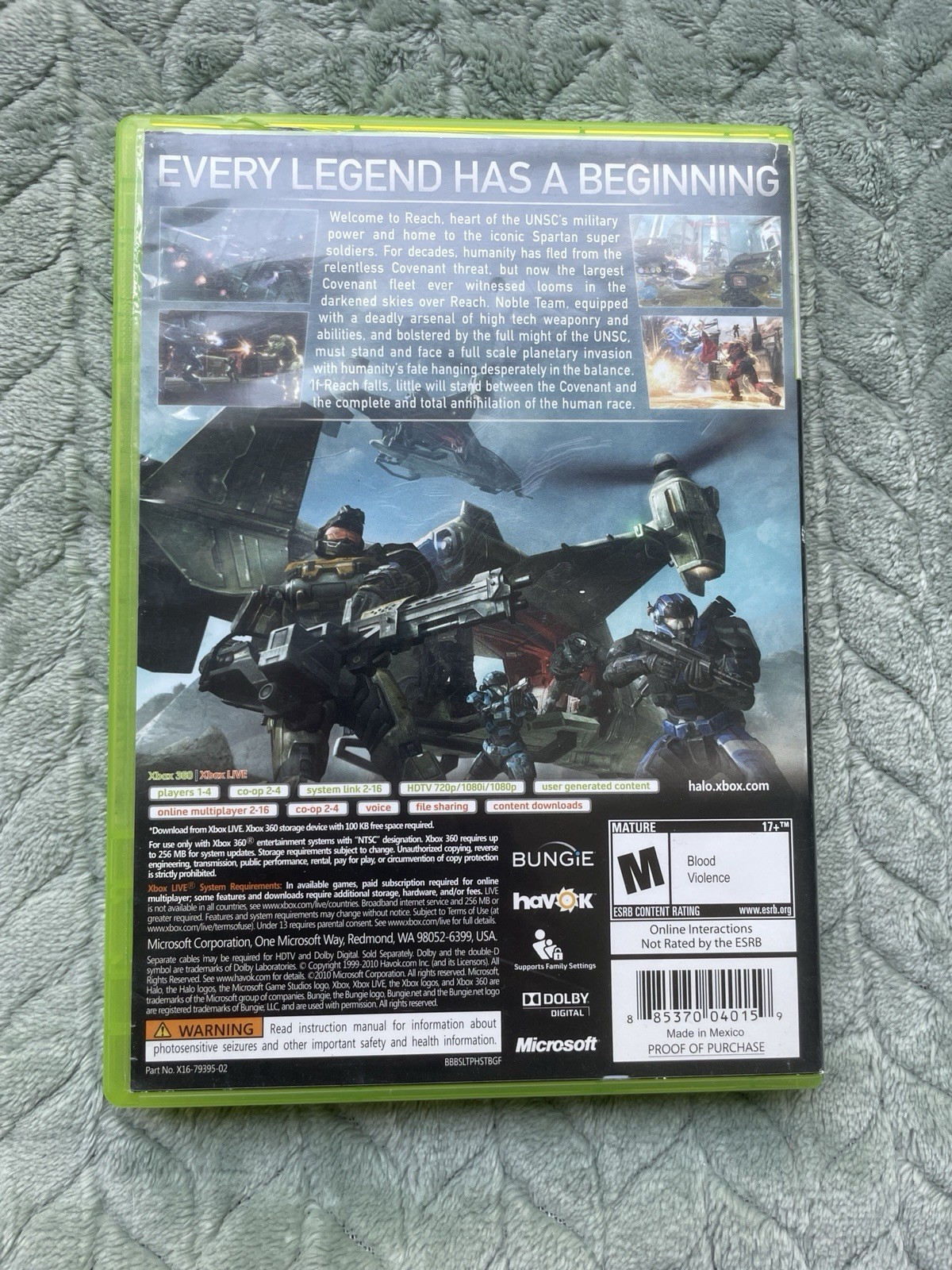 Halo Reach Xbox 360 CIB No Manual