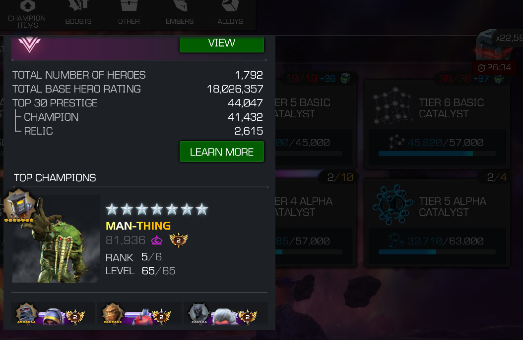 MCOC Top Account – 17 r5s +1 pending – Over 44k prestige