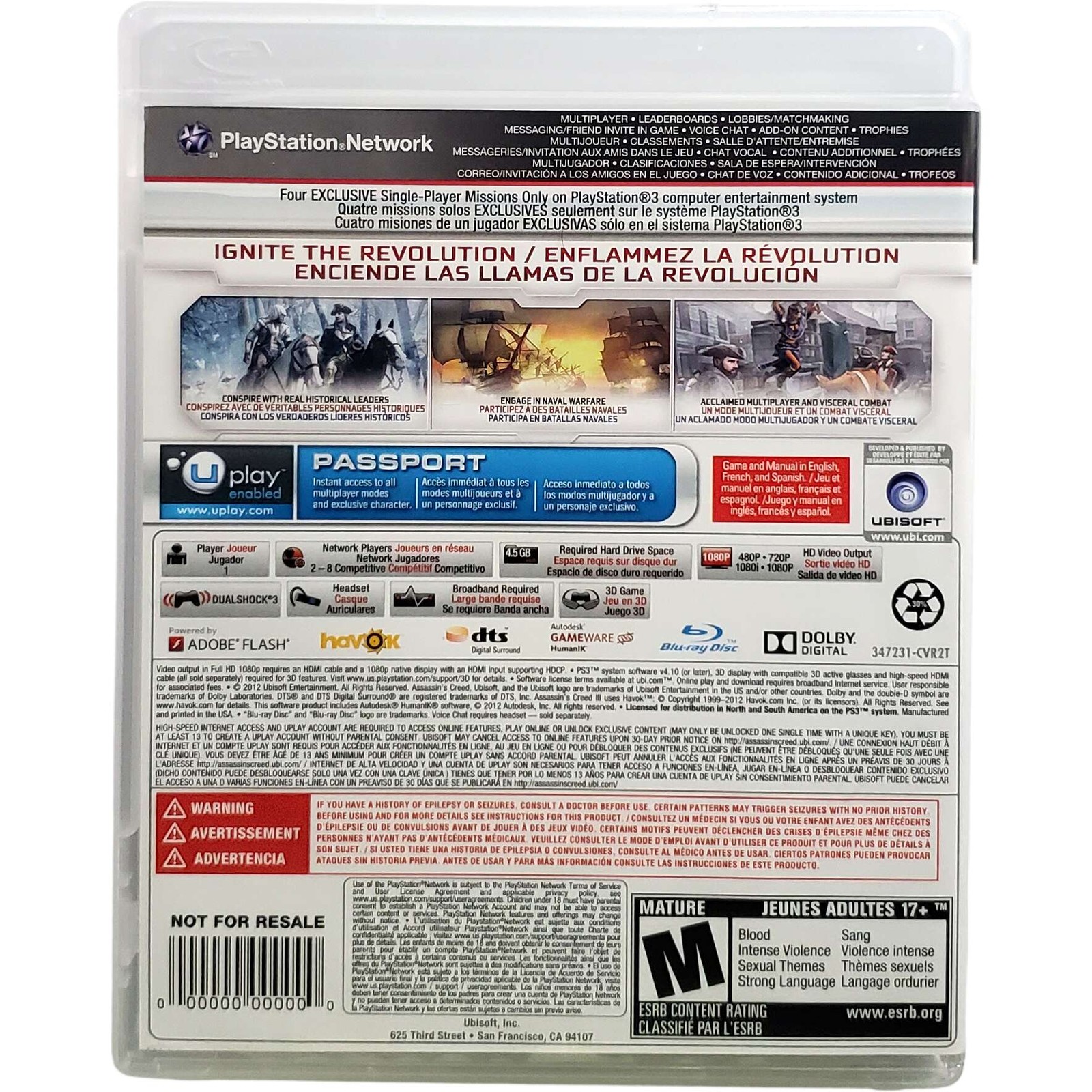 Assassin’s Creed III – Sony Playstation 3 Pristine 180 Day Guarantee PS3