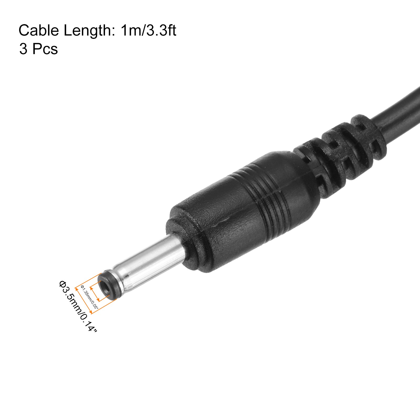 USB to DC 5V 2A 3.5×1.35mm Power Cable for Electronics (3Pcs, 1m, Black)
