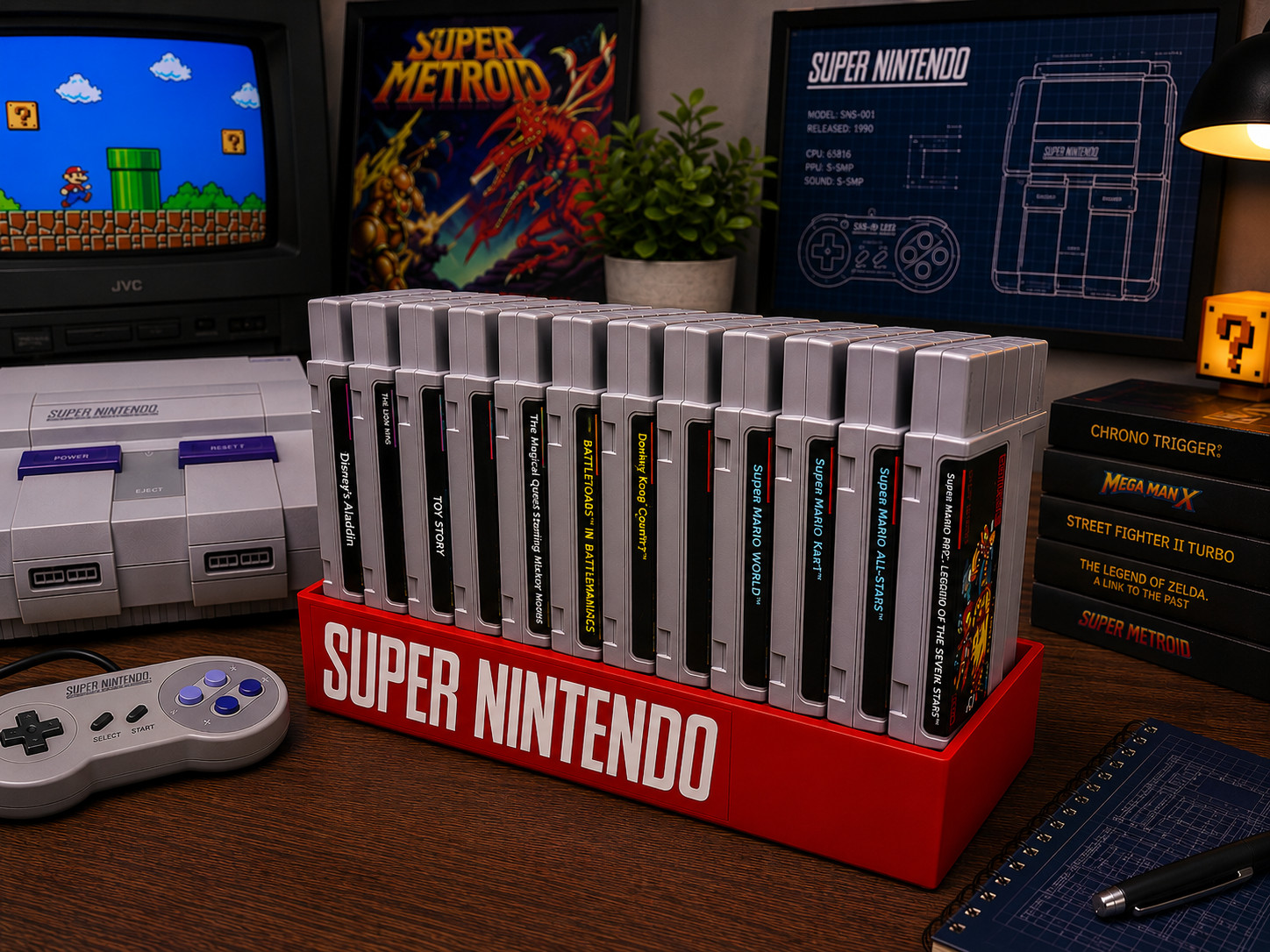 Super Nintendo Game Cartridge Organizer – 12 Game Display Stand
