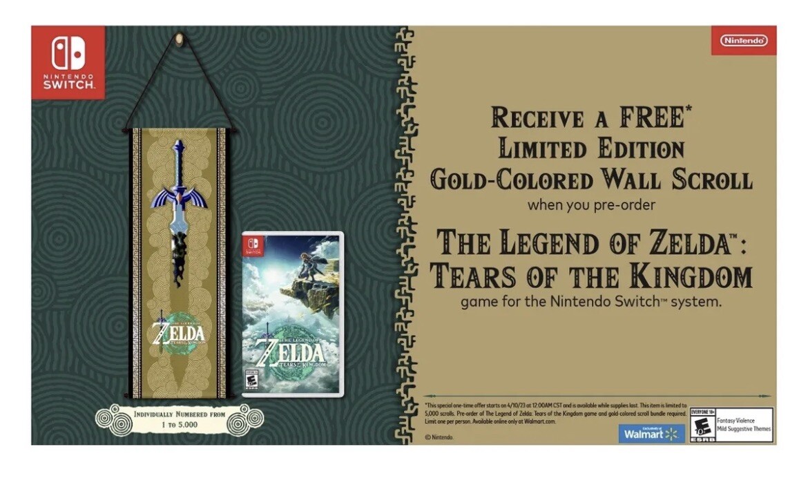 The Legend of Zelda: Tears of the Kingdom – Nintendo Switch + Gold Wall Scroll
