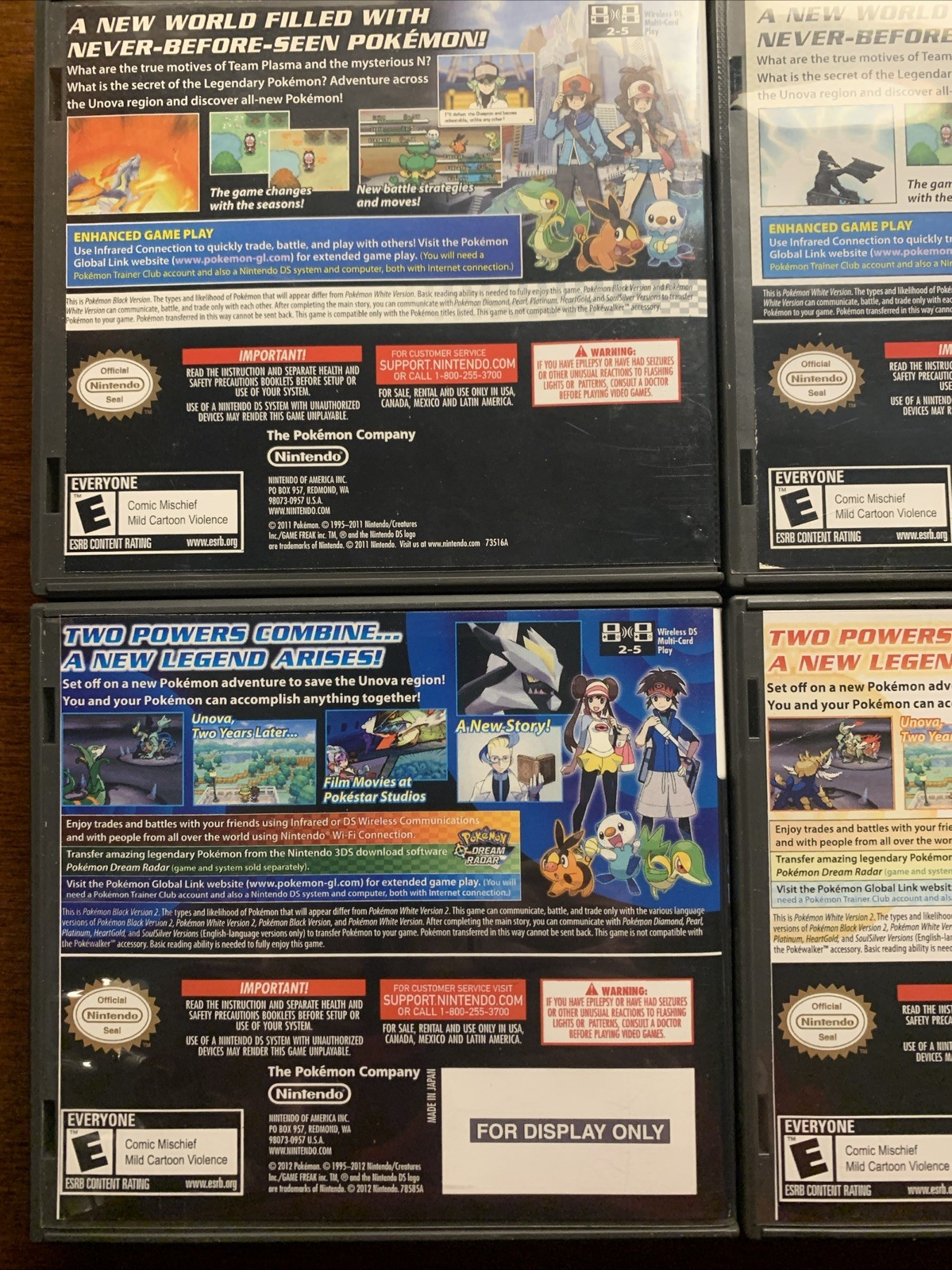 Pokemon White + Black Nintendo DS Replacement *(4) Cases Only NO GAMES – Bundle