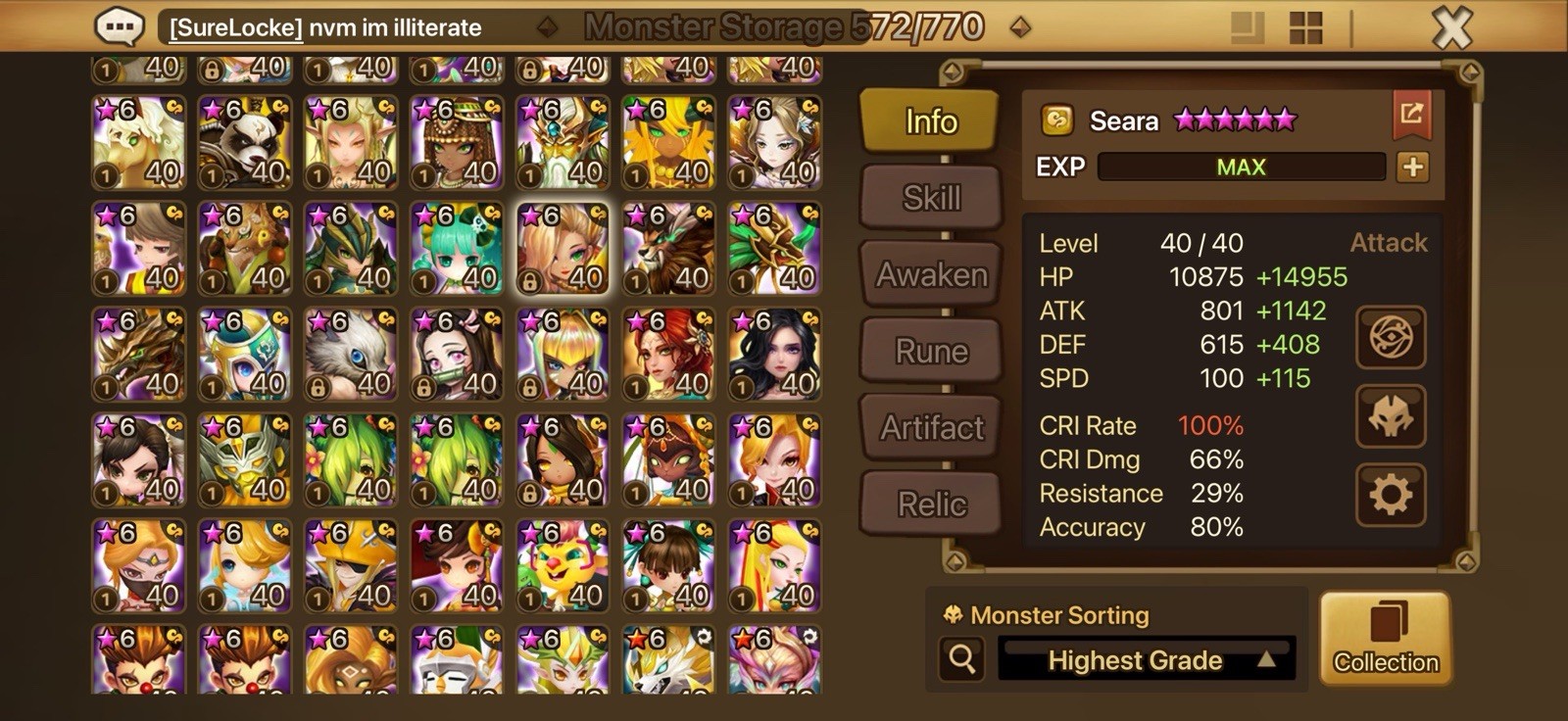 SUMMONERS WAR ENDGAME LD5X6 PONTOSX2 BIRGITTA, NARAHA, TIAN LANG, GROGEN