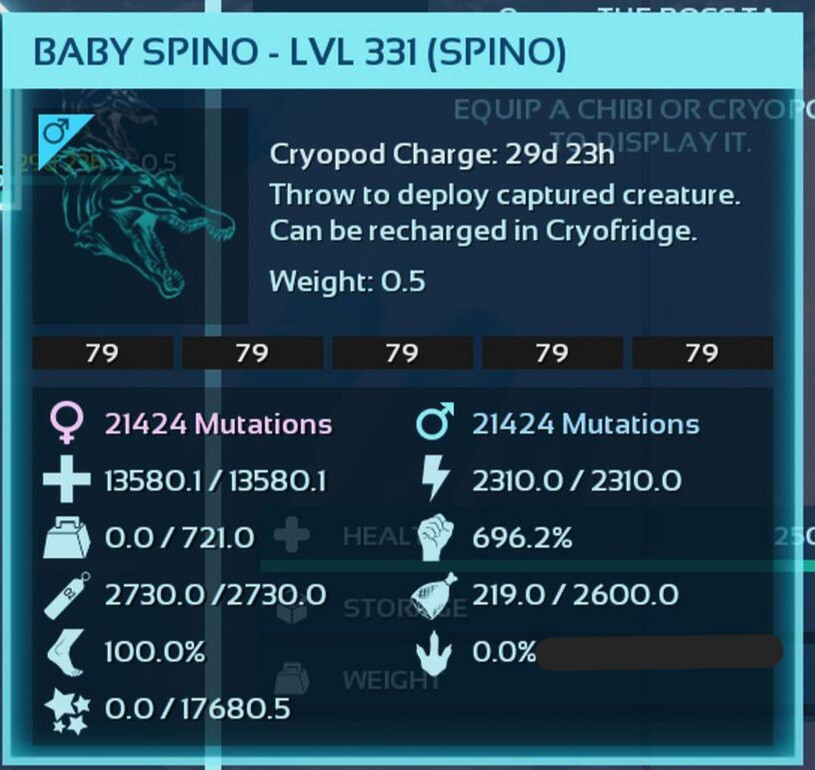 ARK ASCENDED PVE OFICIAL PAIR BABY SPINO BLACK ID79 TOP STATUS PC/XBOX/PS5