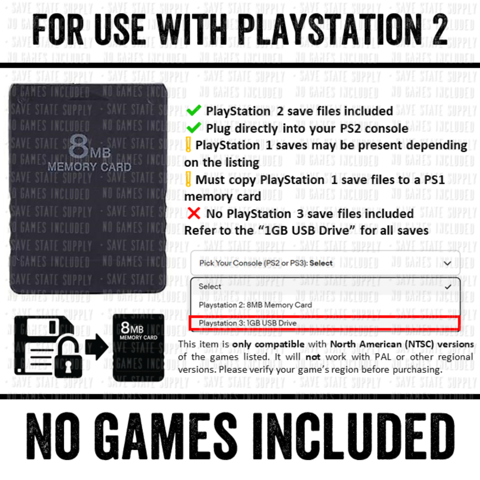 NBA NFL Street Vol. 1 2 3 Ballers PlayStation 2 PS2 PS3 USB Memory Card