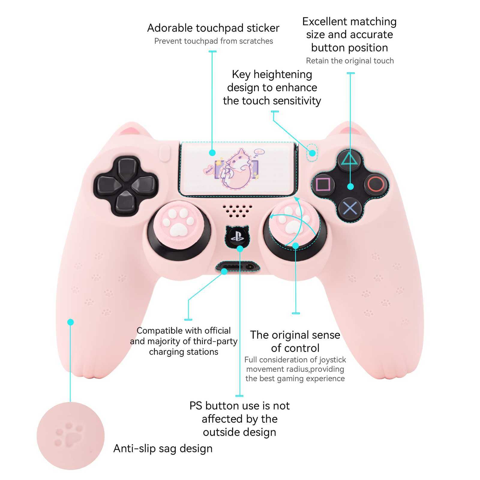 Silicone Rubber Skin Case Gel Cover Grip for Playstation 4 PS4 Controller Catpaw